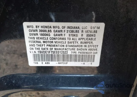 2014 Acura Ilx 2.0L from USA, damaged, VIN 19VDE1F75EE012522